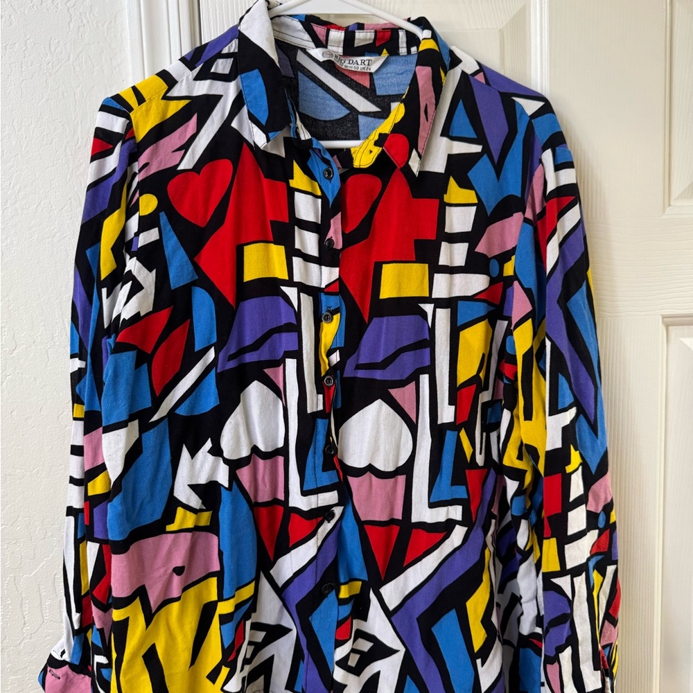 Vintage 90s Big Dart Abstract Pop Art Oversized Shirt - Graphic Geometric Heart